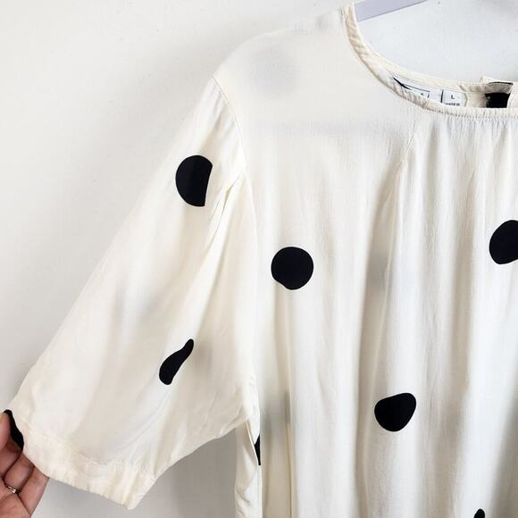 Masai Copenhagen White Black Polka Dot Blouse Size Large Button At Back MCM Mod - Picture 4 of 6